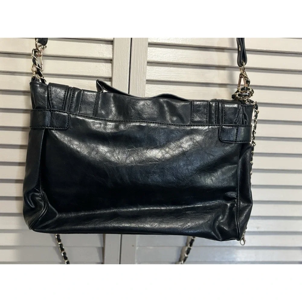 Nine West Black Shatchel Buckles Top Handle Remov. Straps Pockets Mag Close